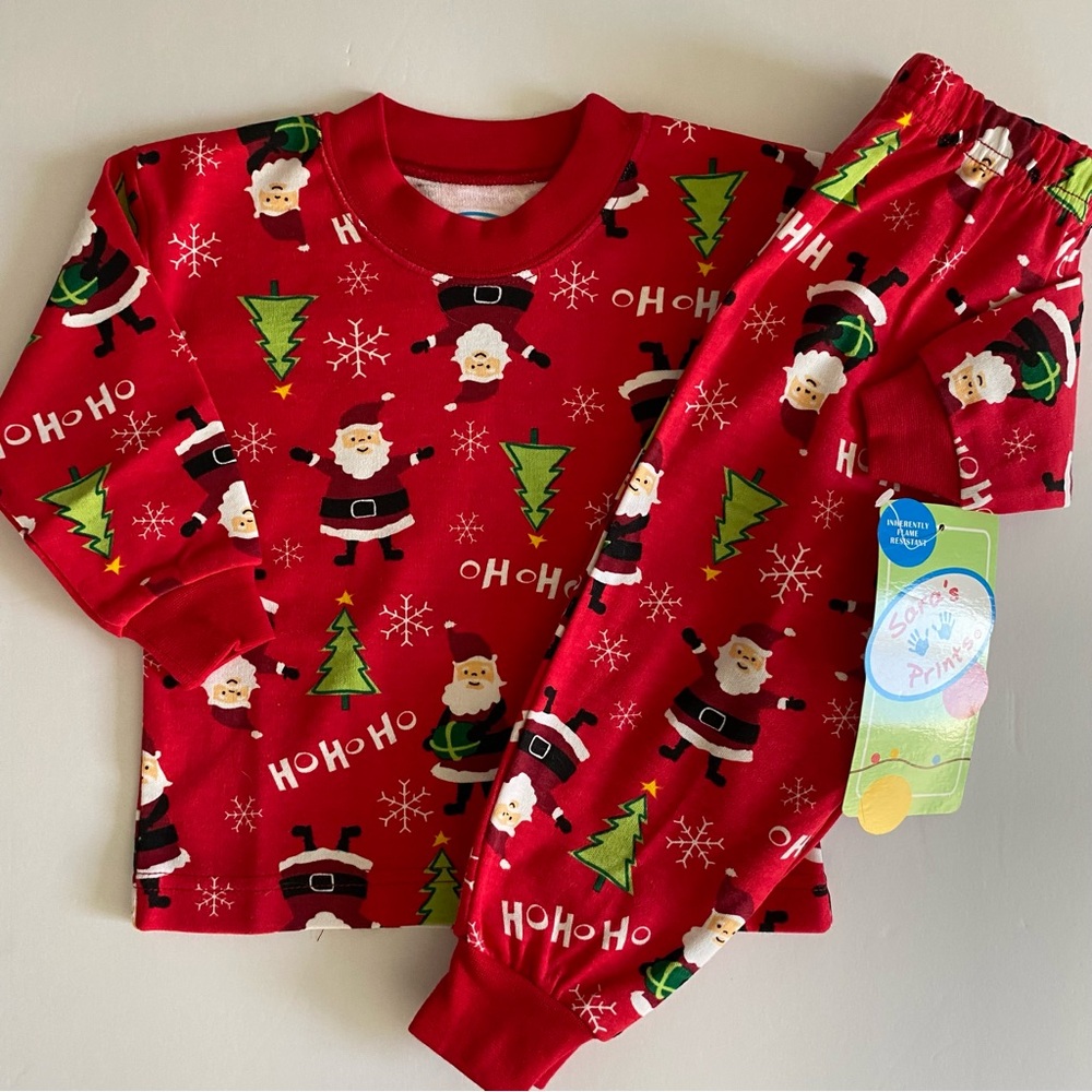 Sara's Prints Christmas Pajamas Size 12 Months 2 Piece Santa Holiday Red Snow